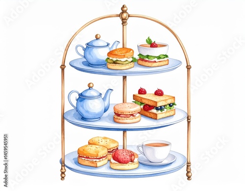 Elegant Watercolor Afternoon Tea Display