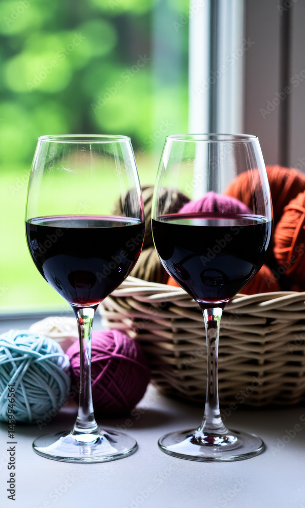 Wine Glasses Yarn Crochet Hooks Crafting Relaxing Hobby