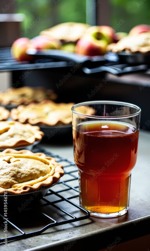 Glass of Cider Apple Pies Cooling Rack Apple Picking Baking