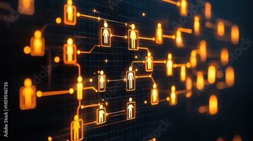 Digital network of human icons on dark background