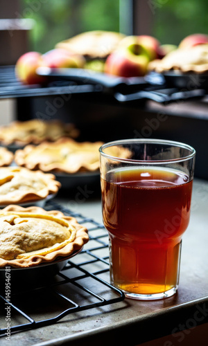 Glass of Cider Apple Pies Cooling Rack Apple Picking Baking