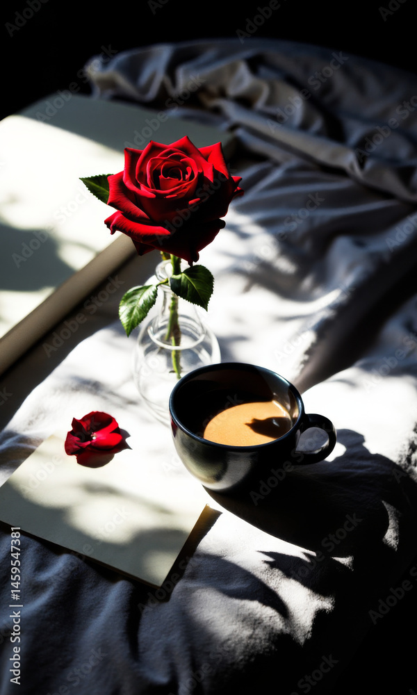 Coffee on Bedside Table Single Rose Handwritten Note