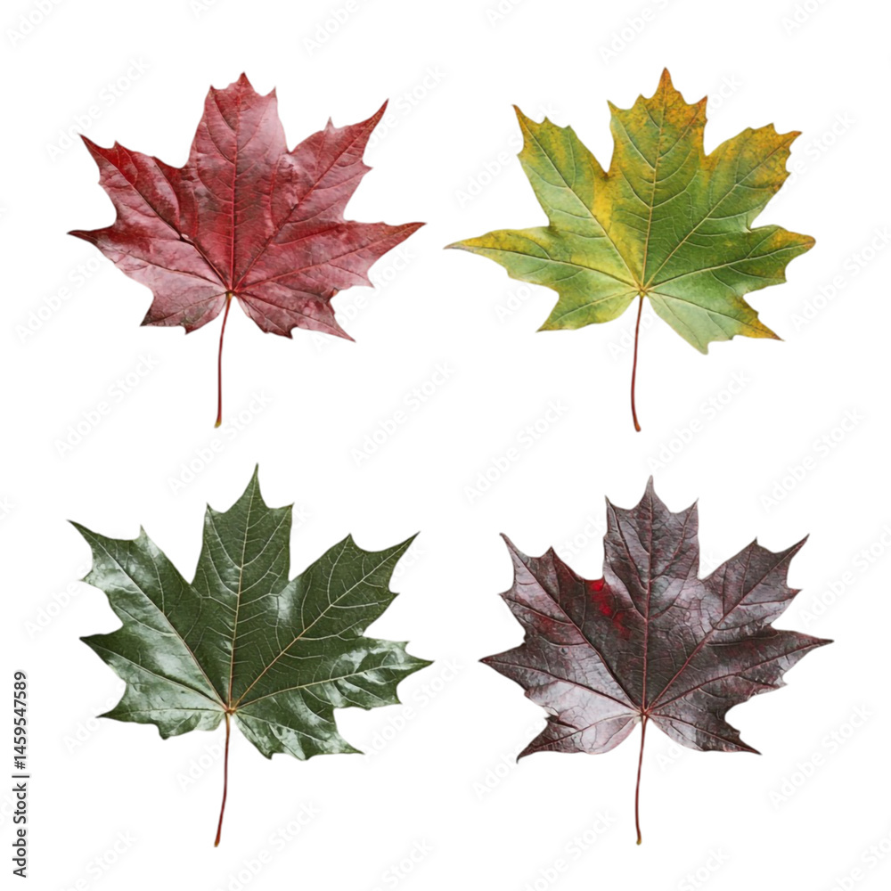 Fototapeta premium four autumn maple leaves isolated