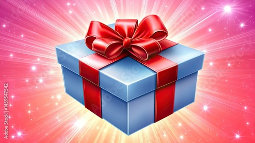 Gift box with red ribbon.  Sparkling celebratory background photo