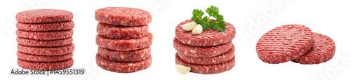 set of raw beef patties in various styles isolated or transparent png