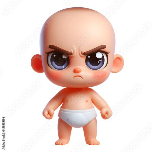 Cute 3d angry baby character isolated on white background