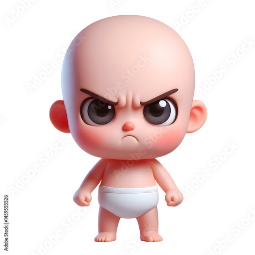 Cute 3d angry baby character isolated on white background