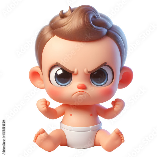 Cute 3d angry baby character isolated on white background