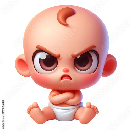 Cute 3d angry baby character isolated on white background