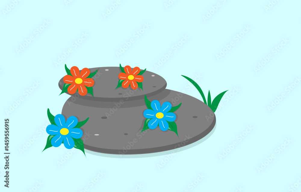 Naklejka premium two stones with flowers on a light background,