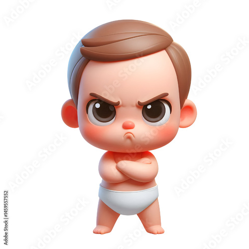 Cute 3d angry baby character isolated on white background