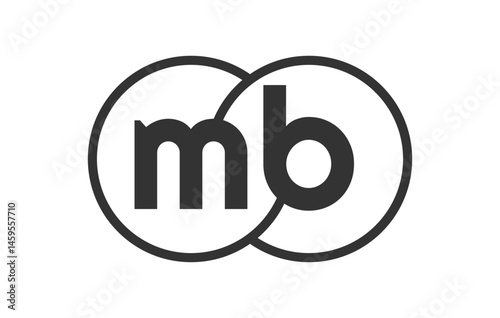 MB business company emblem with outline rounds and letters m b. Logo template of two merged circles for brand identity, logotype. Vector Infinity symbol