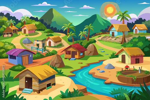 vector of A small village in rural Madagascar