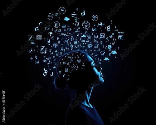 Wallpaper Mural Abstract silhouette of a person with floating thought bubbles containing mathematical equations and symbols Torontodigital.ca