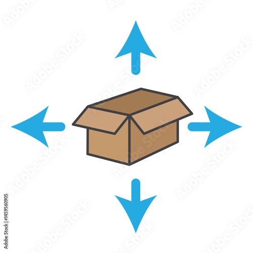 Open box with four arrows. Vector