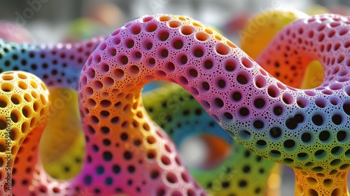 Abstract colorful porous structure, 3D render.