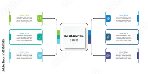 Business infographic template. 6 Step timeline journey. Process diagram, Infographic elements vector illustration.