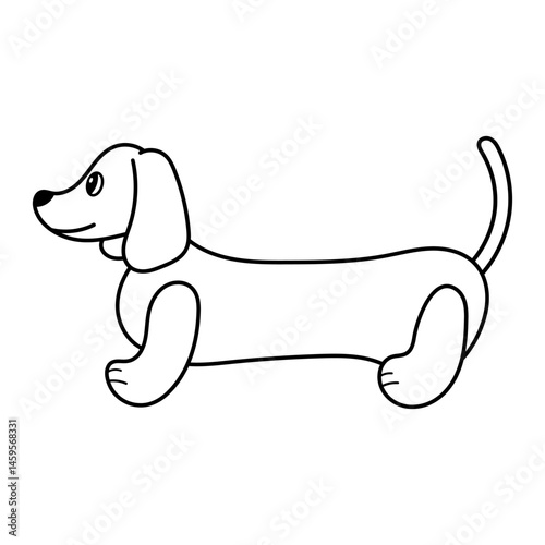 Cute Long Body Cartoon Dog Outline Vector Illustration. Black and white vector illustration of a cute cartoon dog with a long body, resembling a dachshund.