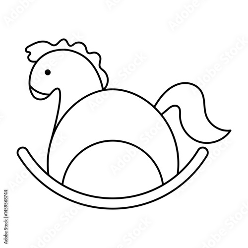 Rocking Horse Toy Outline Vector Illustration. Cute rocking horse toy in simple black outline style. The design features a stylized horse with a curved rocker base.