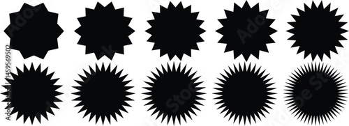 Zig-zag circle collection in black and red color. Wave zigzag dividers. Undulating zig zag round frame. Circle with sharp and rounded waves edge. Sale and big set of red zig,black silhouettes of trees