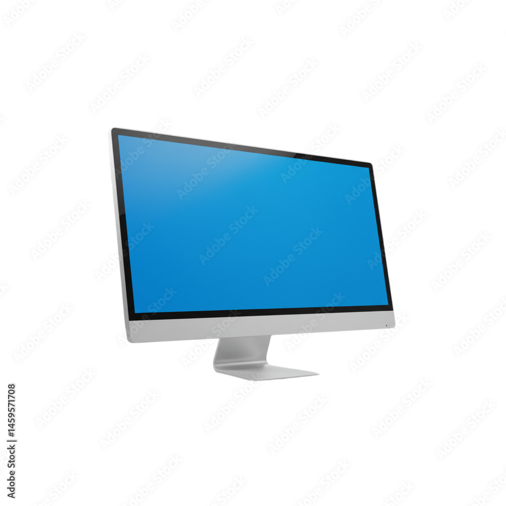 Isolated silver desktop computer with blue screen on black background Isolated silver desktop computer with blue screen on black background