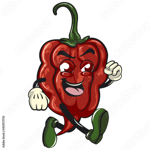 character mascot of a carolina reaper chili cartoon vector isolated clip art illustration walking, work of hand drawn