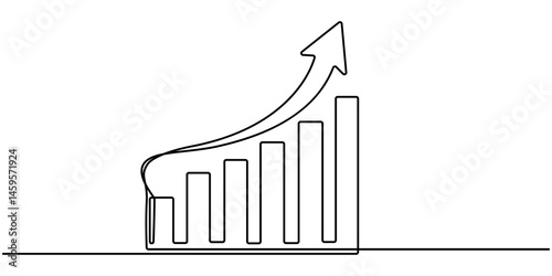 growing graph continuous one line drawing, Growing graph in continuous line drawing style. Line art business chart icon. Vector illustration. Abstract background.                                      