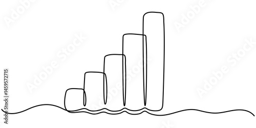 growing graph continuous one line drawing, Growing graph in continuous line drawing style. Line art business chart icon. Vector illustration. Abstract background.                                      