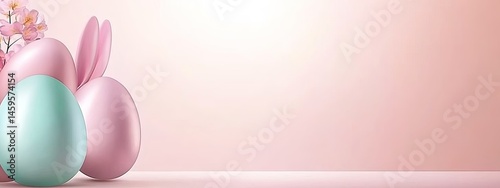 Pastel-colored Easter eggs with bunny ears and flowers