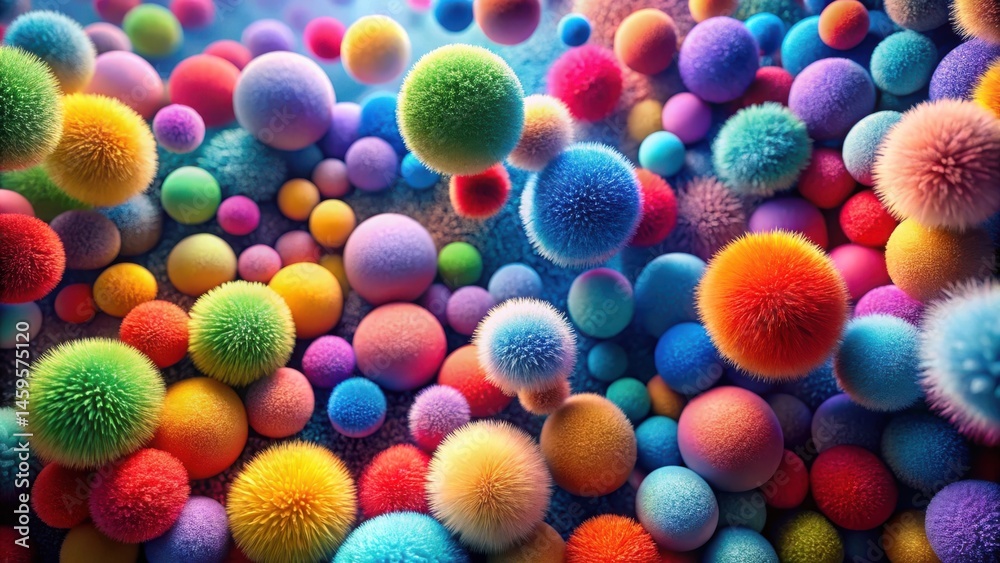 Fototapeta premium A vibrant collection of fluffy spheres in a multitude of colors, creating a joyful and playful abstract scene.