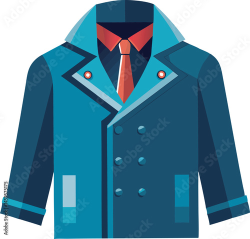 A stylish peacoat vector art illustration showcasing a classic double-breasted design, perfect for fashion projects, advertisements, and seasonal promotions.