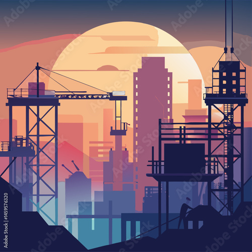 oil refinery at sunset