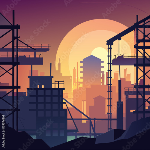 oil refinery at night