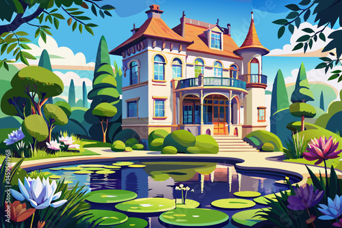vrctor of Germany, Art Nouveau villa lily pond