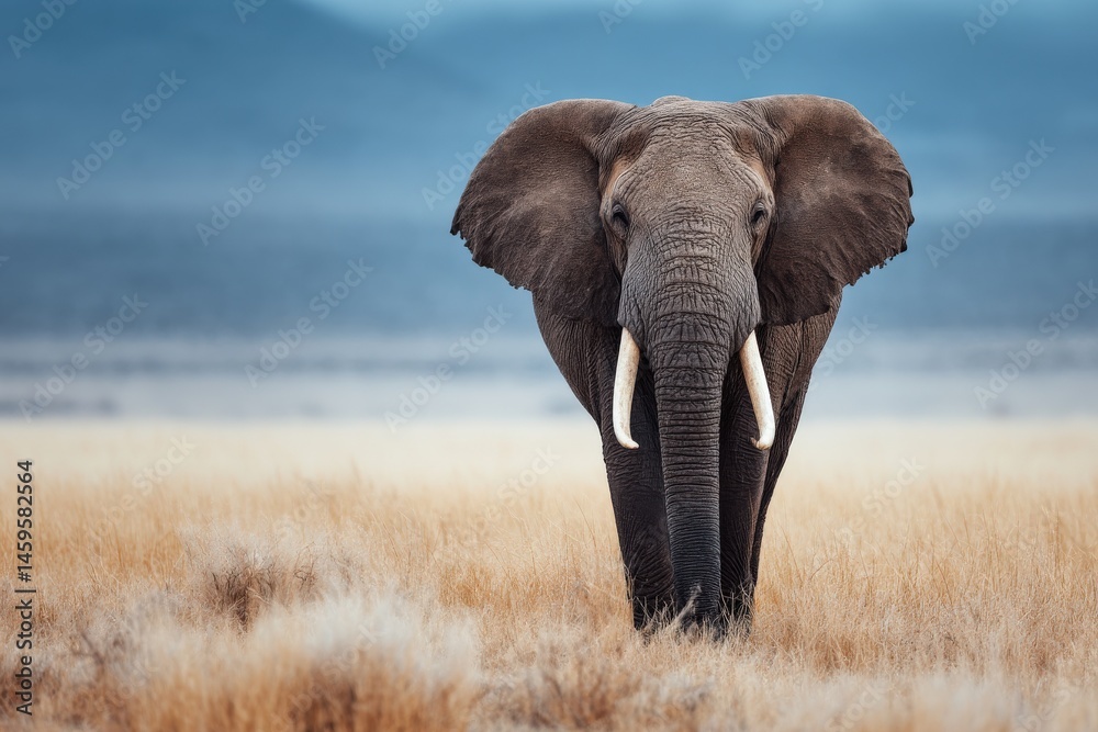 Fototapeta premium Majestic African elephant in a dry savanna.