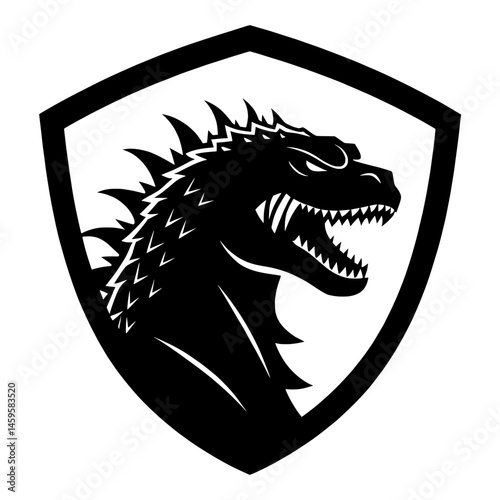 Giant Reptile Head Vector Illustration in Shield Emblem