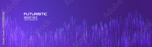 Digital data background. Futuristic glowing lines on a vibrant purple backdrop. Data flow, sound waves or analytics concept. Innovation technology design. Vector Illustration.