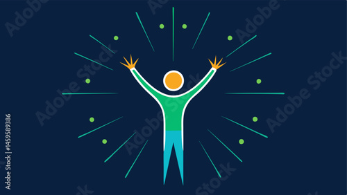 Happy User An abstract figure with arms raised in delight and bright glowing lines radiating from their face symbolizing the joyful effect of using the serum.