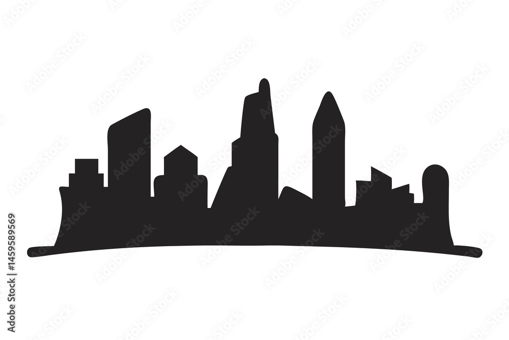 Naklejka premium City Skyline Silhouette Illustration for Urban Art, Metropolitan Landscape Graphics, Architectural Design Sketch