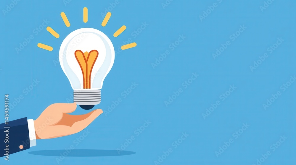 Hand Holding Light Bulb with Heart Shaped Filament on Blue Background