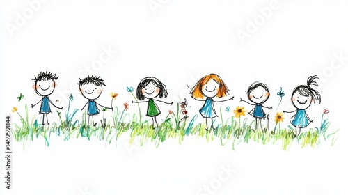 Obraz na płótnie Joyful Children Holding Hands in a Colorful and Playful Nature Scene w salonie