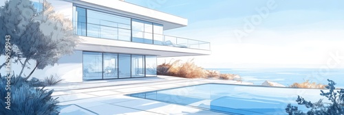 Modern house with pool and ocean view.