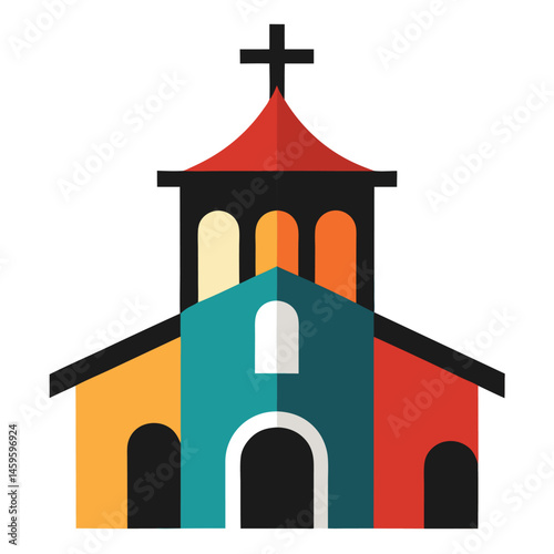 Stylized Colorful Church Building Illustration