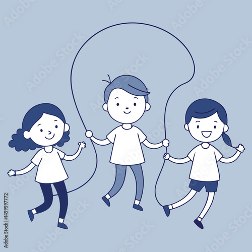 Happy Children Jumping Rope Together Outdoor Fun Illustration