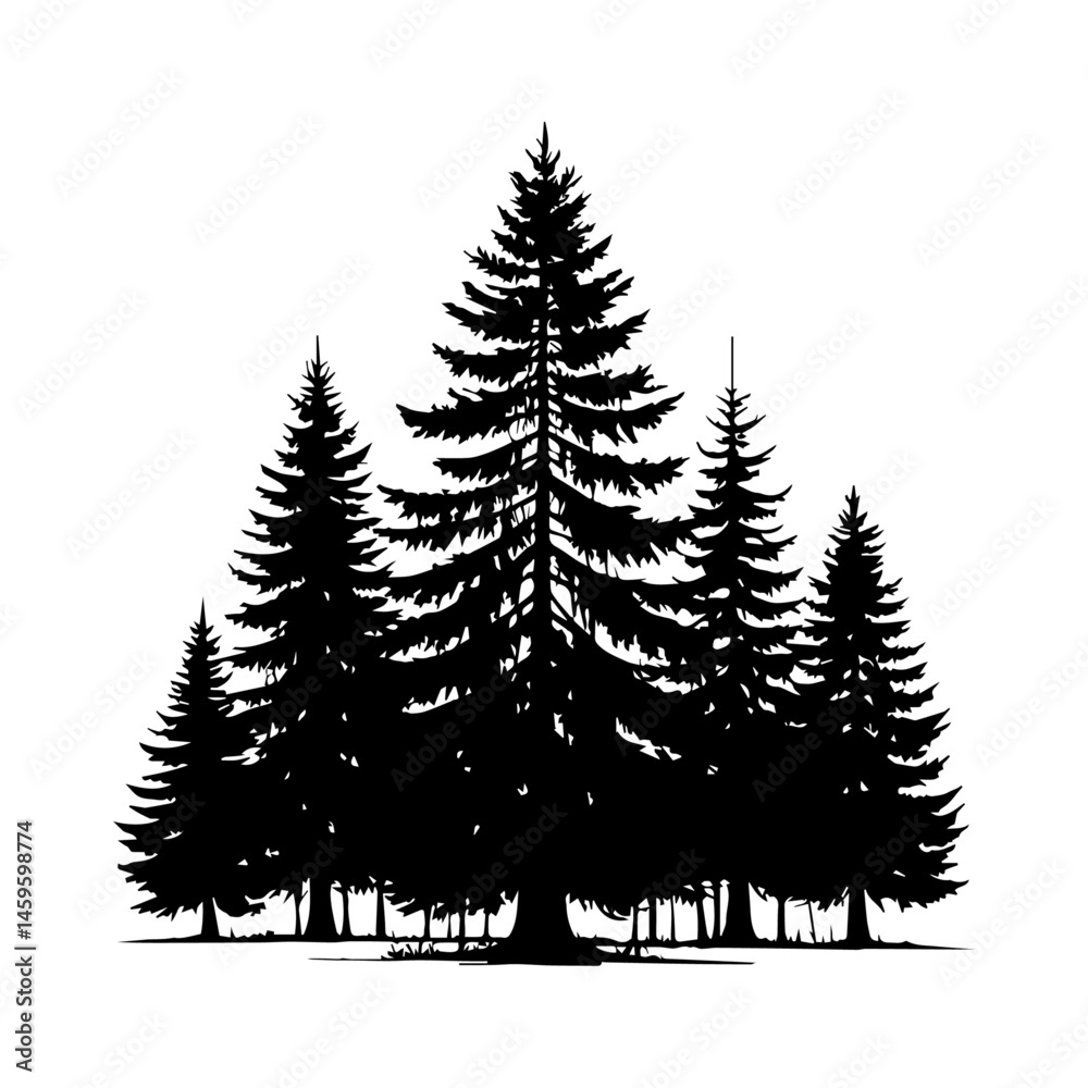 Obraz premium Silhouette of Pine Trees Cluster Black Forest Vector Illustration
