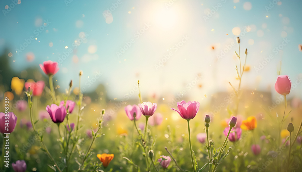 Obraz premium pink tulips in the field
