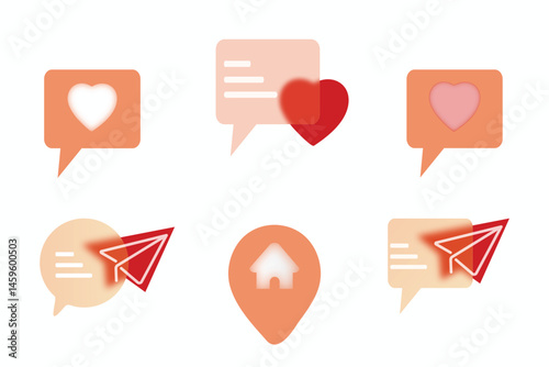 A set of message effect vector icons of modern trend in the style of glass morphism with gradient, blur and transparency.