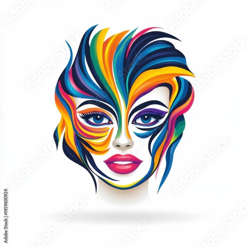 Vibrant Abstract Face Art with Colorful Swirls and Unique Features