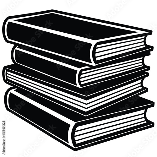 Stack of Books Black and White Illustration