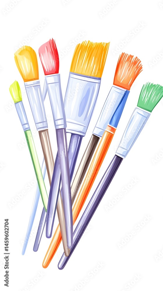 Fototapeta premium A vibrant collection of paintbrushes, various sizes and colors, ready for artistic creation